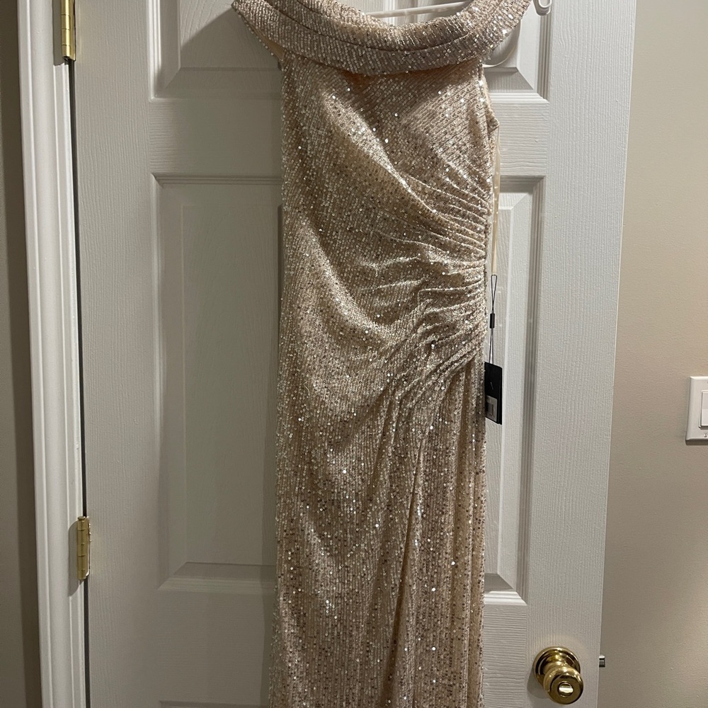 Elegant Sequin Gown in Champagne